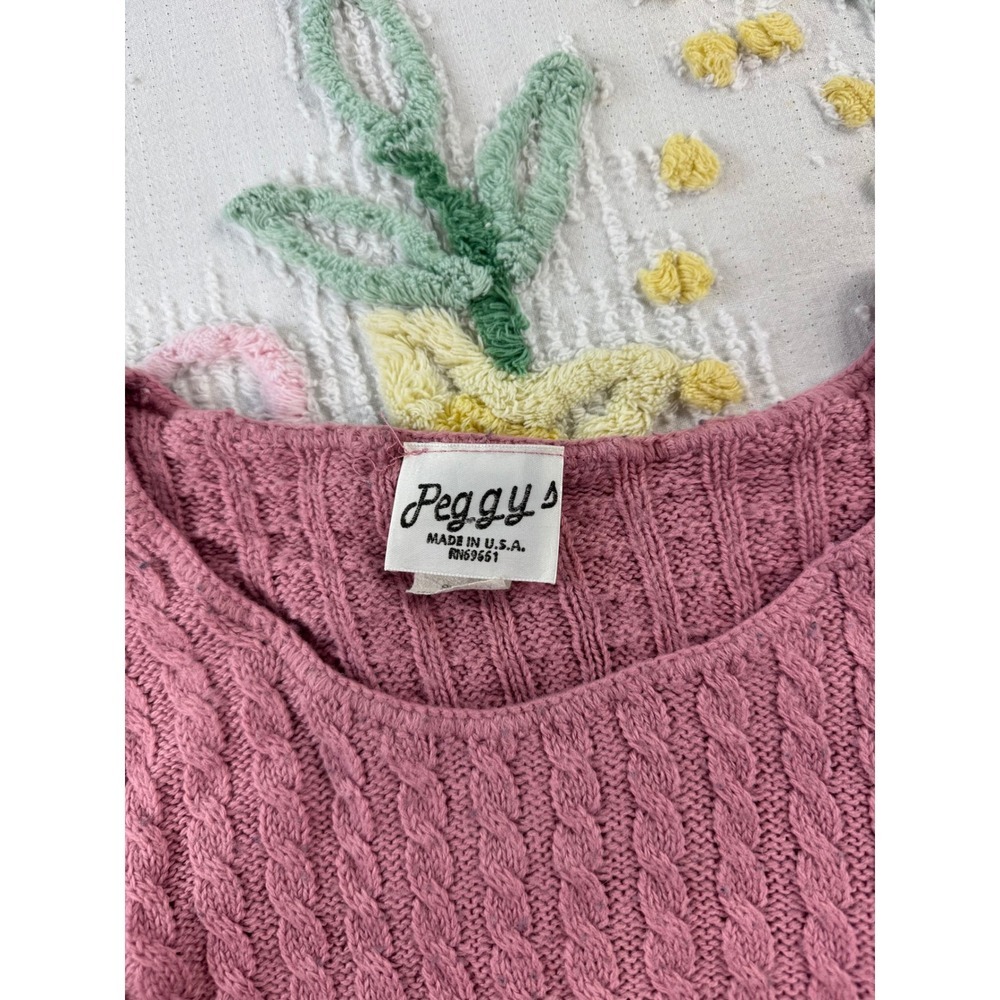 Peggy's vtg Pink Cable Knit Short Sleeve Sweater Top Size S - Picture 6 of 8